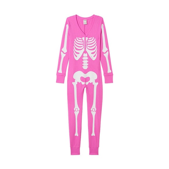 ❌SOLD❌ VICTORIA’S SECRET VS PINK HALLOWEEN BERRY SKELETON ONESIE ONE PIECE XXL - Picture 2 of 4